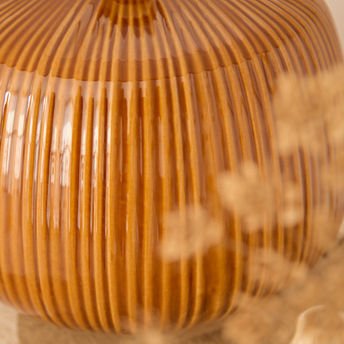Tongham 31cm Ceramic Lamp Base - Saffron Yellow & Coningsby 40cm Cotton Lamp Shade - Taupe - Laura James