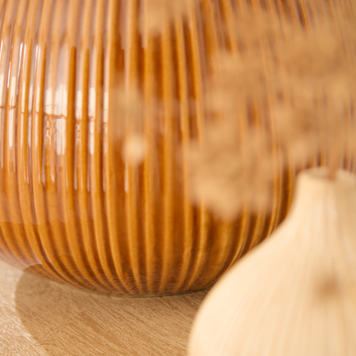 Tongham 31cm Ceramic Lamp Base - Saffron Yellow & Coningsby 40cm Cotton Lamp Shade - Taupe - Laura James