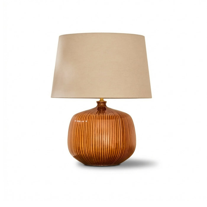 Tongham 31cm Ceramic Lamp Base - Saffron Yellow & Coningsby 40cm Cotton Lamp Shade - Taupe - Laura James