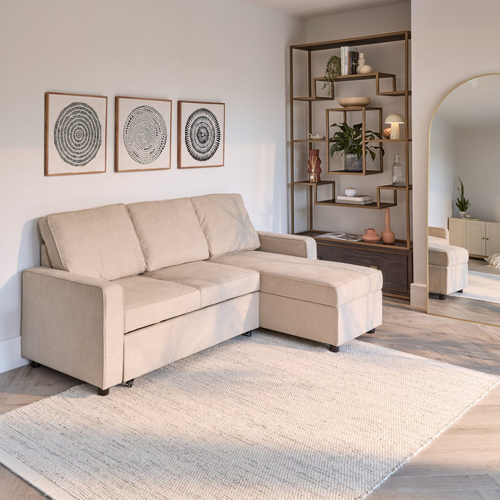 Hugo Pull-Out Corner Sofa Bed - Warm Taupe - Laura James