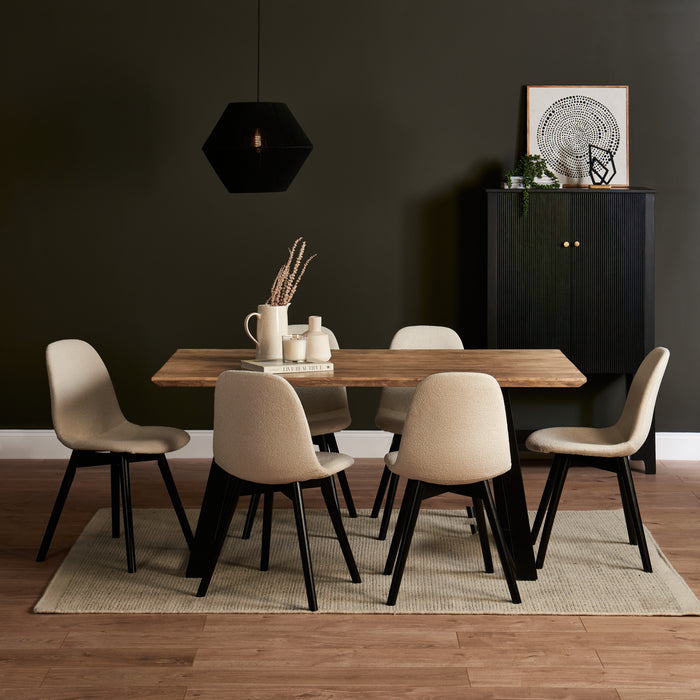 Atlas Chalked Mango Wood Dining Table Set - 6 Seater - Ellis  Dining Chairs - Black Oak Legs - Laura James