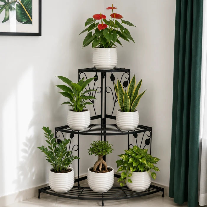 Urban Plant 3 Tier Corner Metal Stand for Compact Spaces