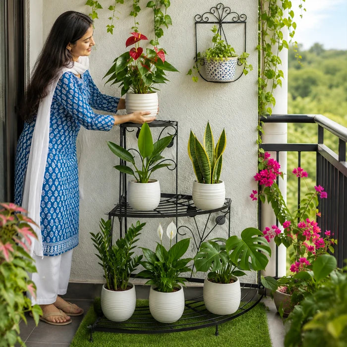 Urban Plant 3 Tier Corner Metal Stand for Compact Spaces
