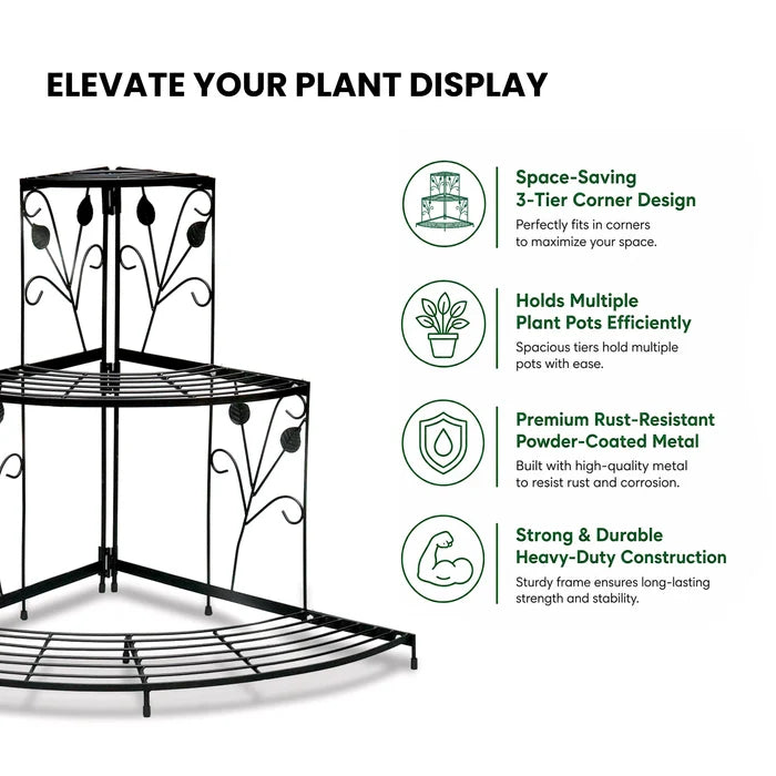 Urban Plant 3 Tier Corner Metal Stand for Compact Spaces