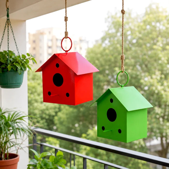 Urban Plant Metal Hanging Bird House - (Set of 2)