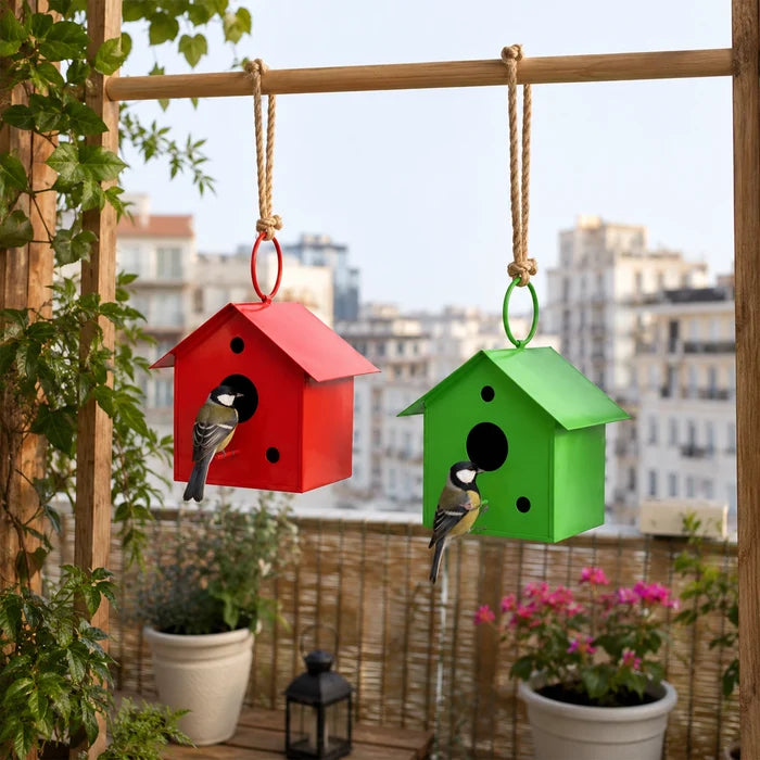 Urban Plant Metal Hanging Bird House - (Set of 2)