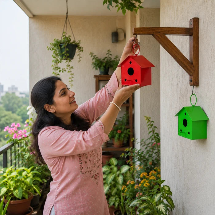Urban Plant Metal Hanging Bird House - (Set of 2)