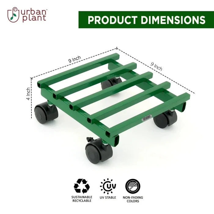 Urban Plant Square Caddy with Wheel Rolling Plant Stand (Green - Set of 2) Metal Stand Urban Plant