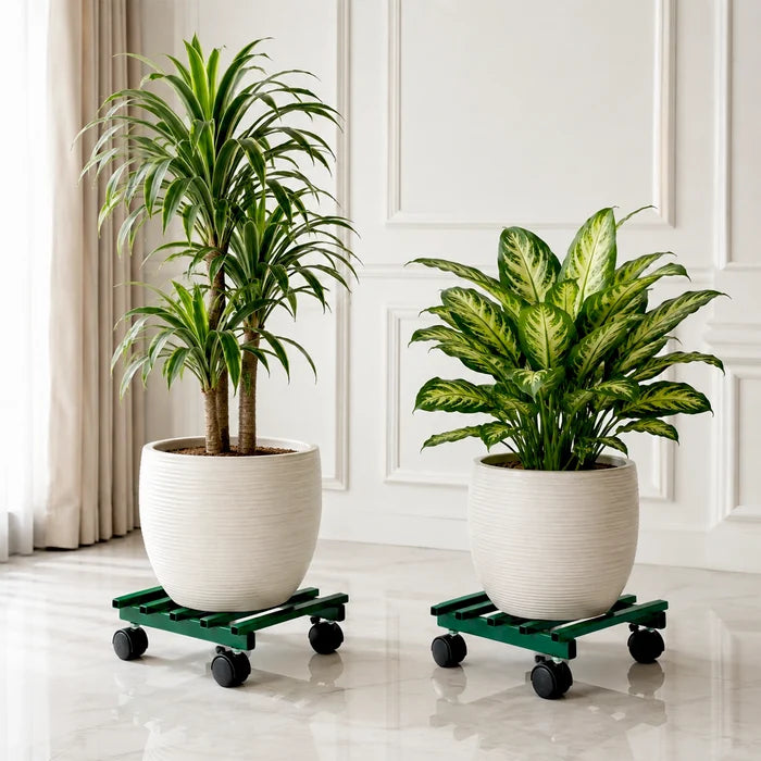 Urban Plant Square Caddy with Wheel Rolling Plant Stand Green