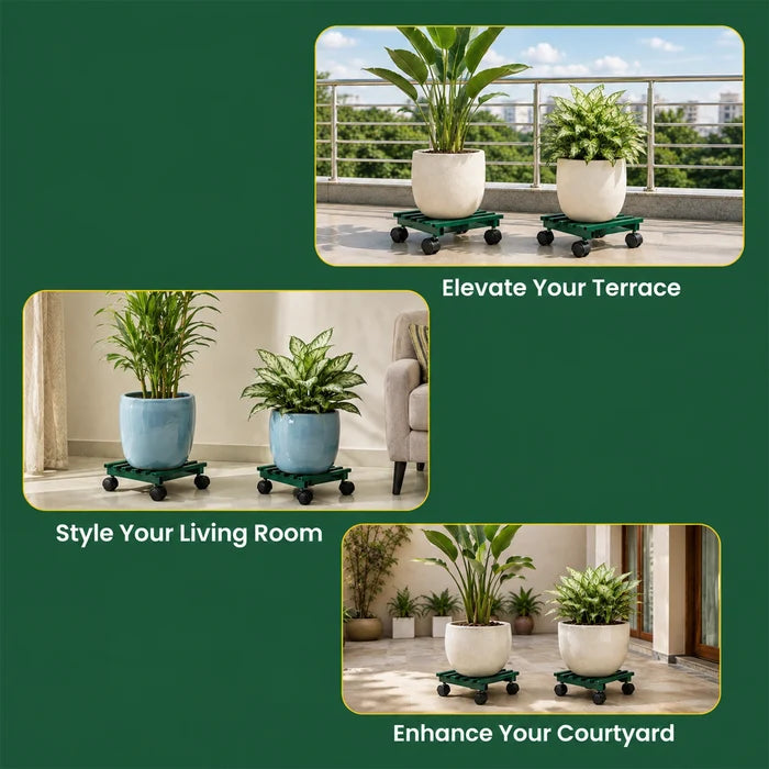 Urban Plant Square Caddy with Wheel Rolling Plant Stand Green