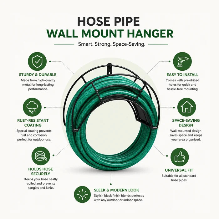 Urban Plant Wall Mount Garden Hose Hanger (Black)