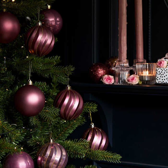 Valen Shatterproof 8cm Mixed Swirl Baubles - Set of 6 - Blush Pink
