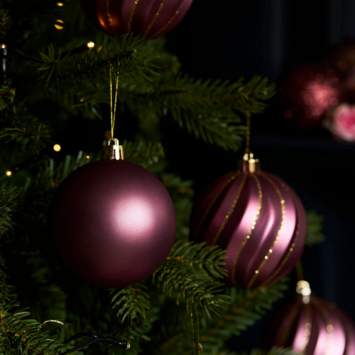 Valen Shatterproof 8cm Mixed Swirl Baubles - Set of 6 - Blush Pink