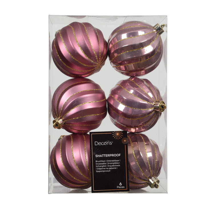 Valen Shatterproof 8cm Mixed Swirl Baubles - Set of 6 - Blush Pink - Laura James