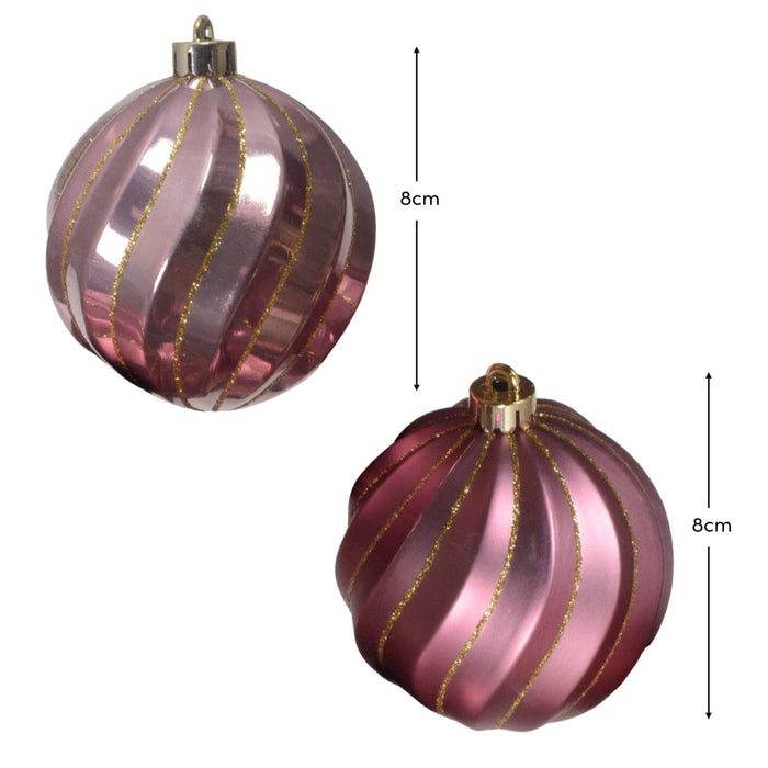 Valen Shatterproof 8cm Mixed Swirl Baubles - Set of 6 - Blush Pink - Laura James