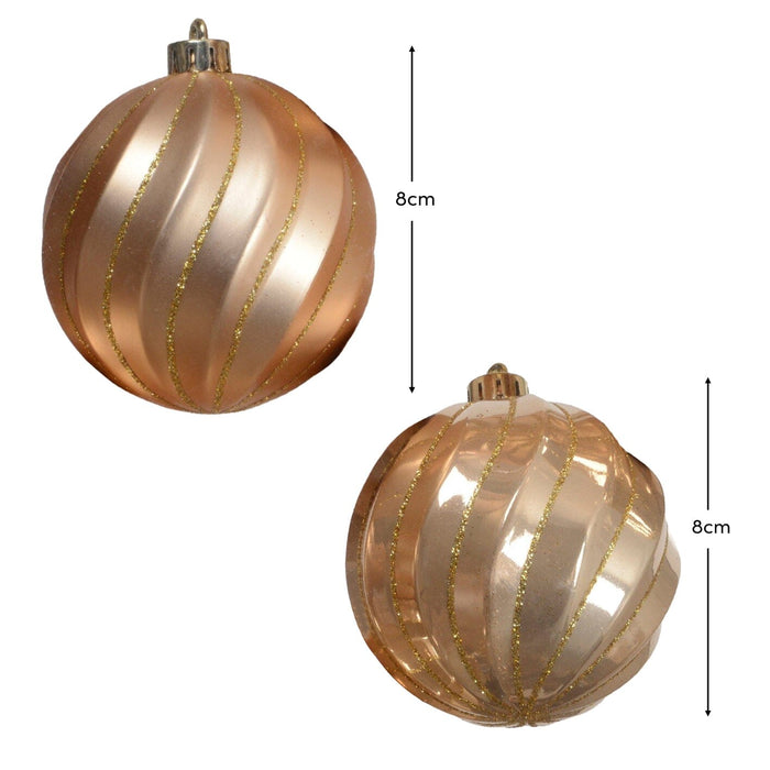 Valen Shatterproof 8cm Mixed Swirl Baubles - Set of 6 - Rose Gold - Laura James
