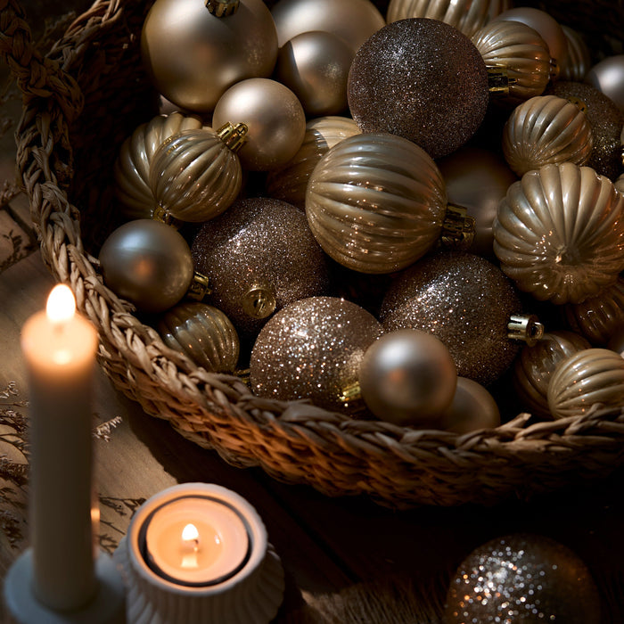 Valen Shatterproof Mixed Baubles - Set of 27 - Pearl Gold - Laura James