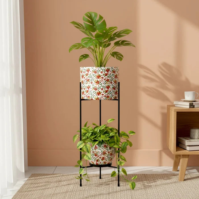 Vantira Planter with Stand Metal Planter Urban Plant Red Floral