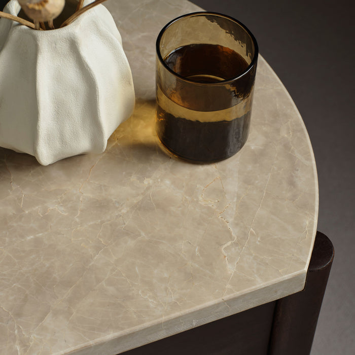 Viola 1 Drawer Bedside Table - Lady Grey Marble & Coffee Brown Mango Wood - Laura James