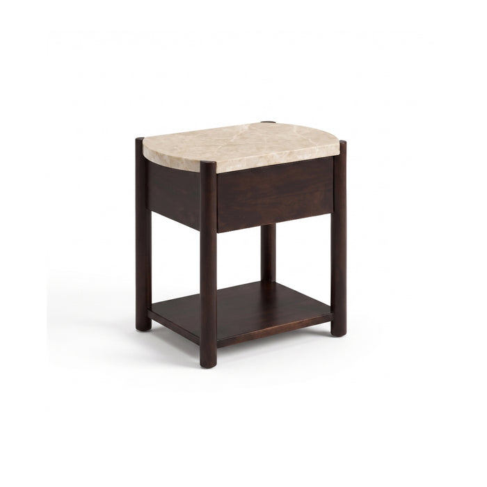 Viola 1 Drawer Bedside Table - Lady Grey Marble & Coffee Brown Mango Wood - Laura James