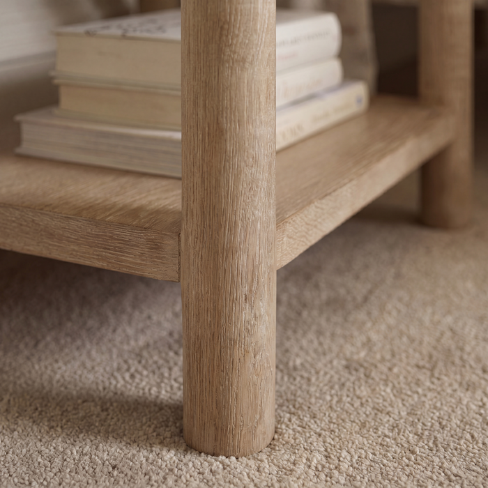 Viola 1 Drawer Bedside Table - Travertine Effect & Chalked Mango Wood - Laura James