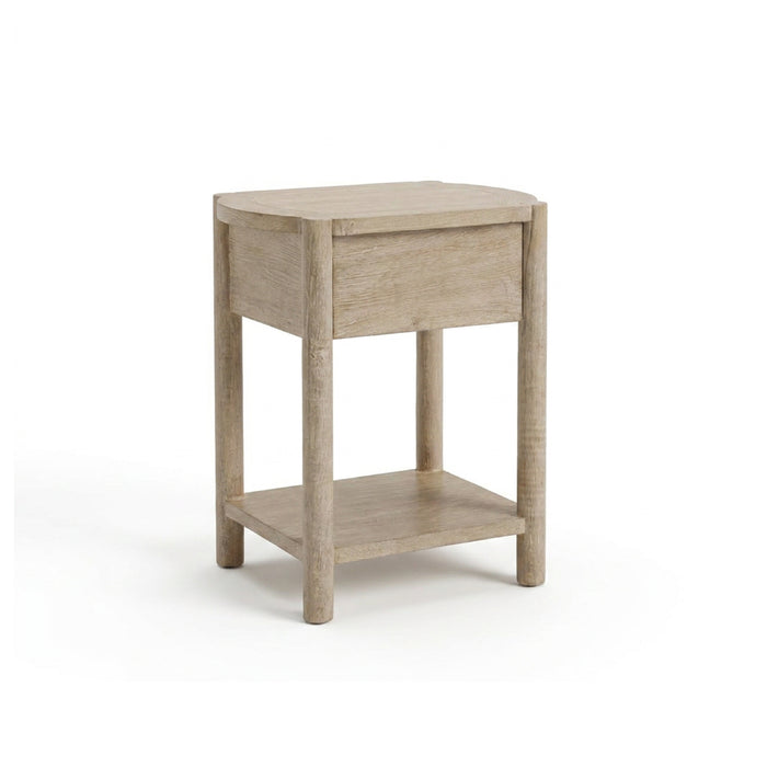Viola 1 Drawer Bedside Table - Travertine Effect & Chalked Mango Wood - Laura James