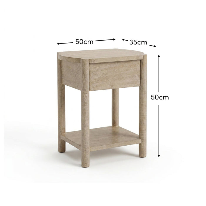 Viola 1 Drawer Bedside Table - Travertine Effect & Chalked Mango Wood - Laura James
