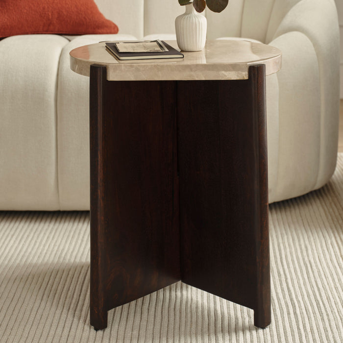 Viola Lady Grey Marble & Coffee Brown Mango Wood Oval Side Table - Laura James