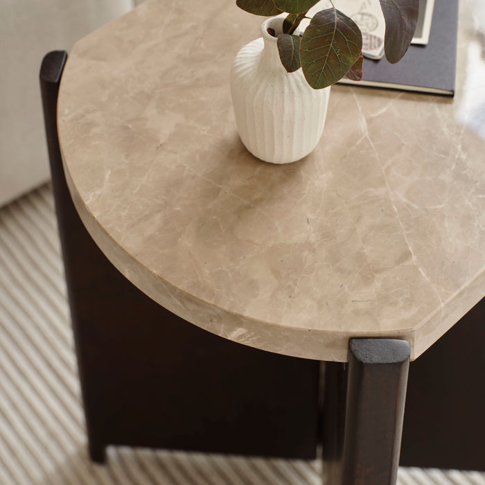 Viola Lady Grey Marble & Coffee Brown Mango Wood Oval Side Table - Laura James