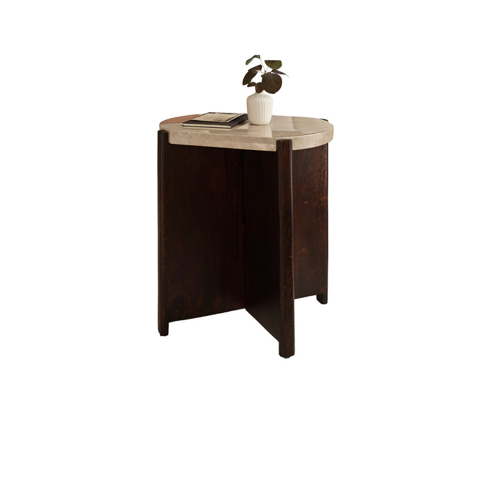 Viola Lady Grey Marble & Coffee Brown Mango Wood Oval Side Table - Laura James