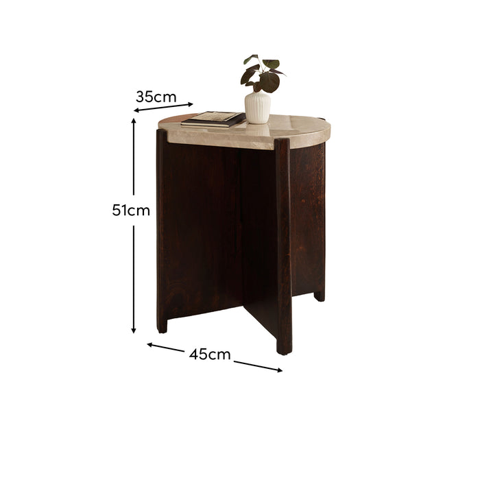 Viola Lady Grey Marble & Coffee Brown Mango Wood Oval Side Table - Laura James