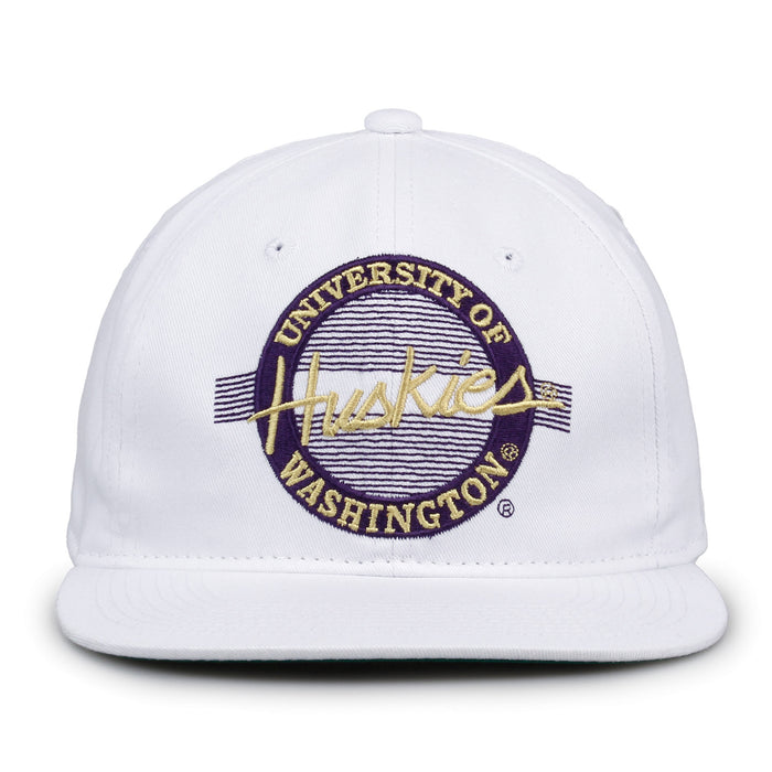 Washington Retro Circle snapback hat in white, front view