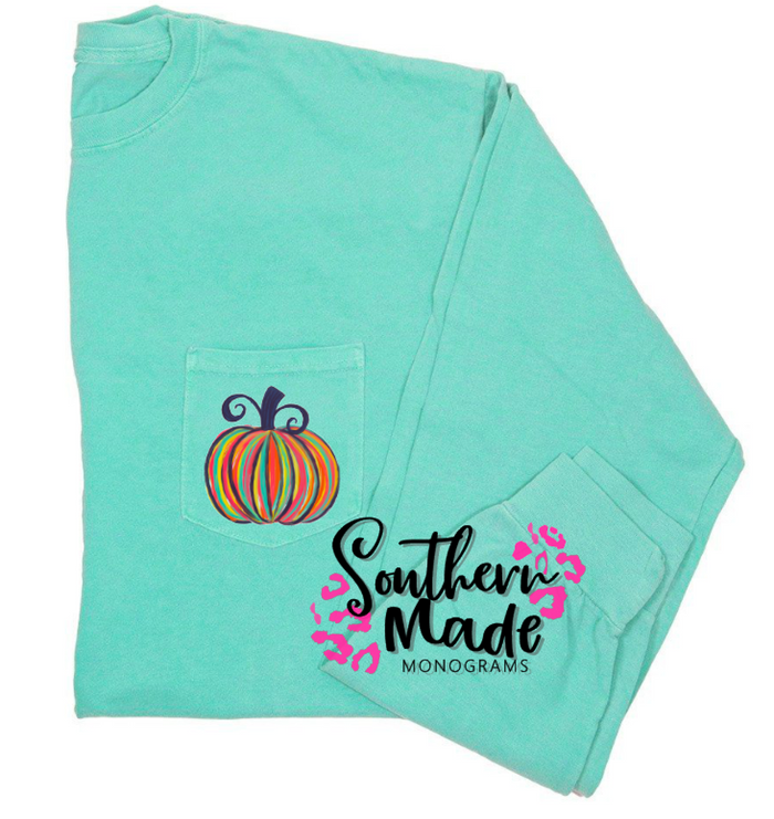 Watercolor Pumpkin Pocket Tee - Short or Long Sleeve