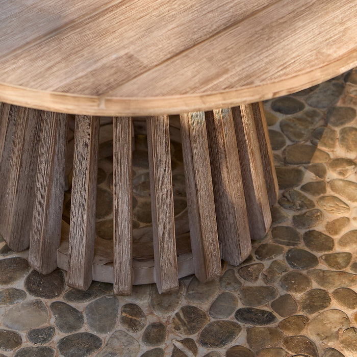 Willow Round Wooden Garden Coffee Table - Brushed Light Acacia - Laura James