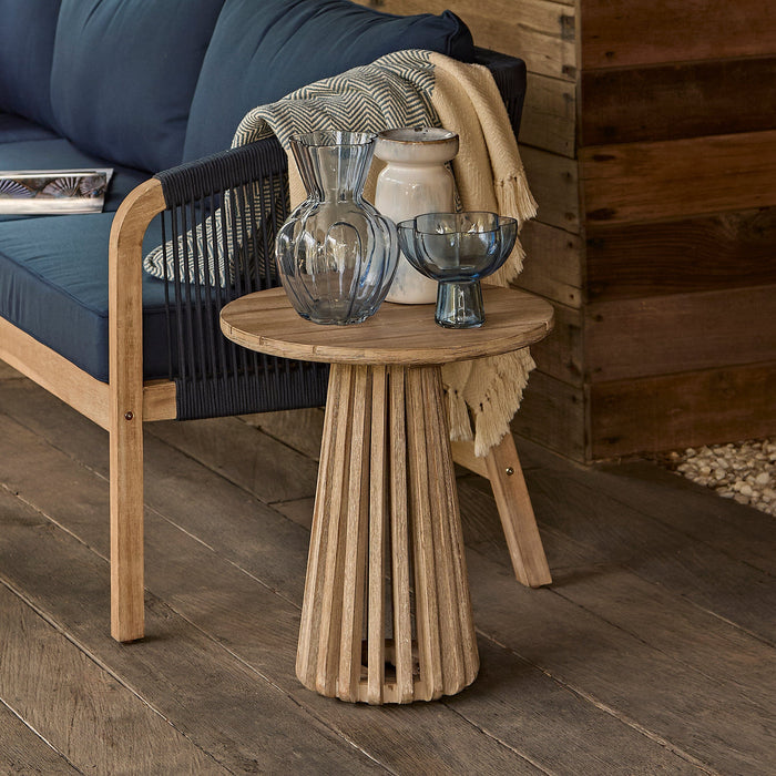 Willow Round Wooden Garden Side Table - Brushed Light Acacia - Laura James