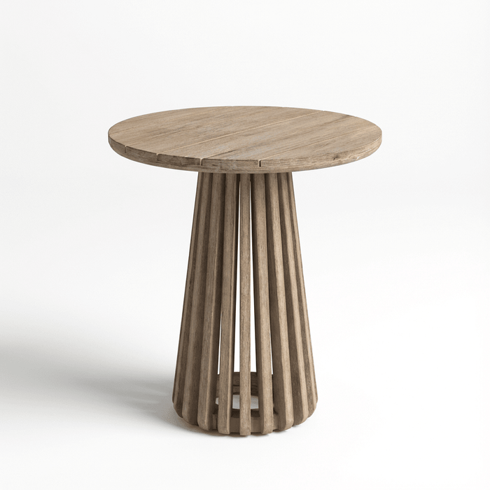 Willow Round Wooden Garden Side Table - Brushed Light Acacia - Laura James