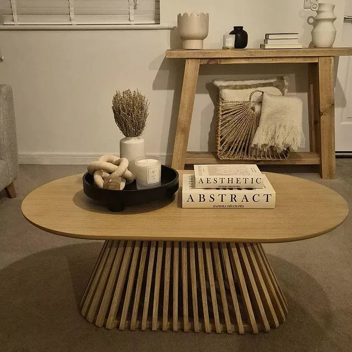 Willow Whitewash Oval Coffee Table - Laura James