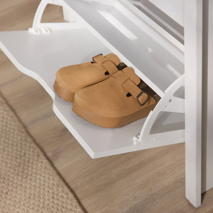 Windsor 60cm Three Door Shoe Cabinet - Chalk White with Coastal Oak Top - Laura James