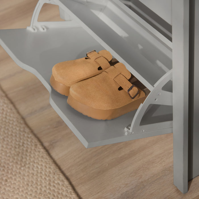 Windsor 60cm Three Door Shoe Cabinet - Pale Grey with Coastal Oak Top - Laura James