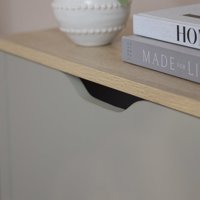 Windsor 60cm Three Door Shoe Cabinet - Pale Grey with Coastal Oak Top - Laura James